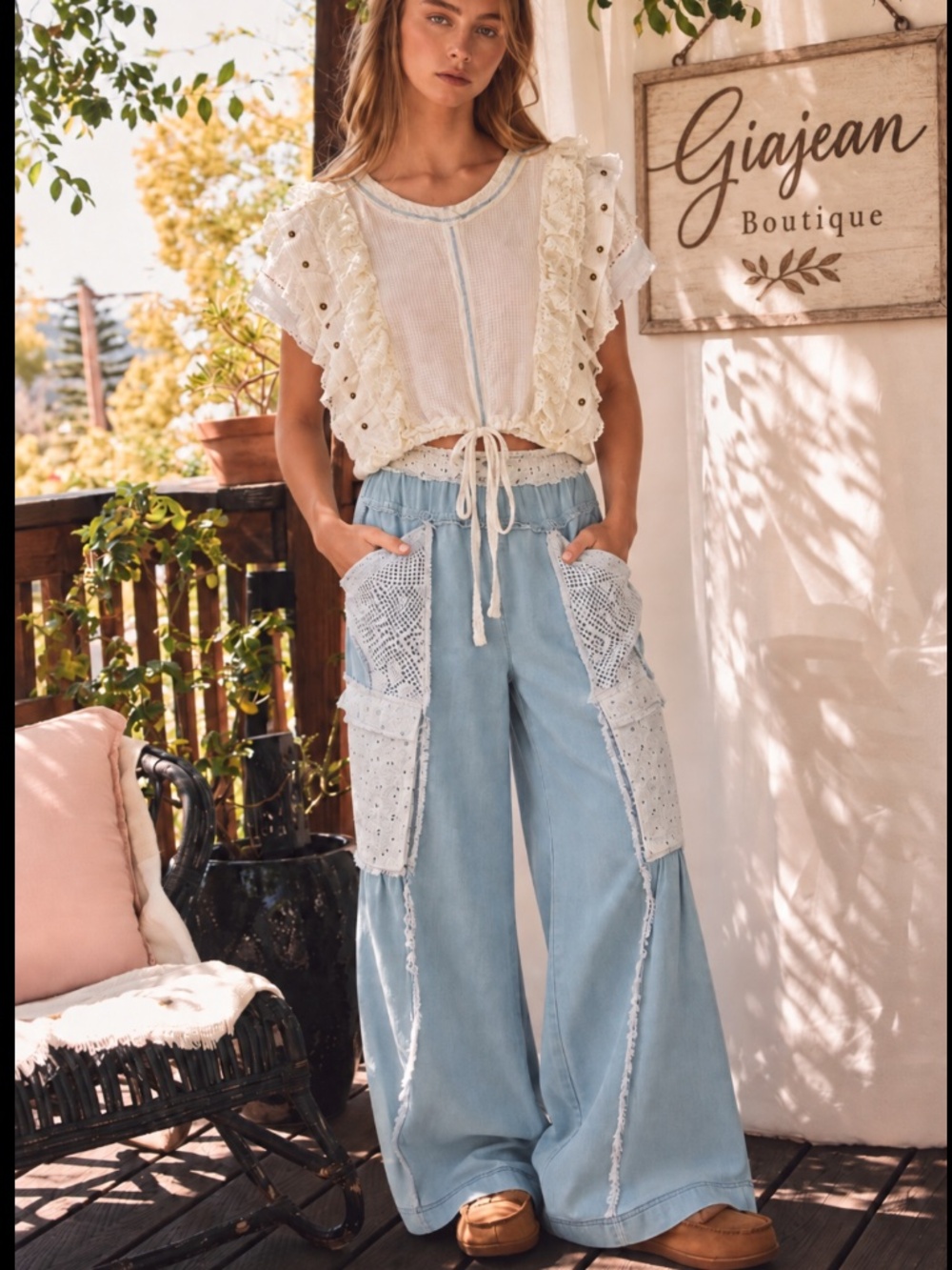 🎉 ODDI “ BRANDI “ ODDI WIDE LEG TENCEL PANTS WITH CROCHET DETAIL